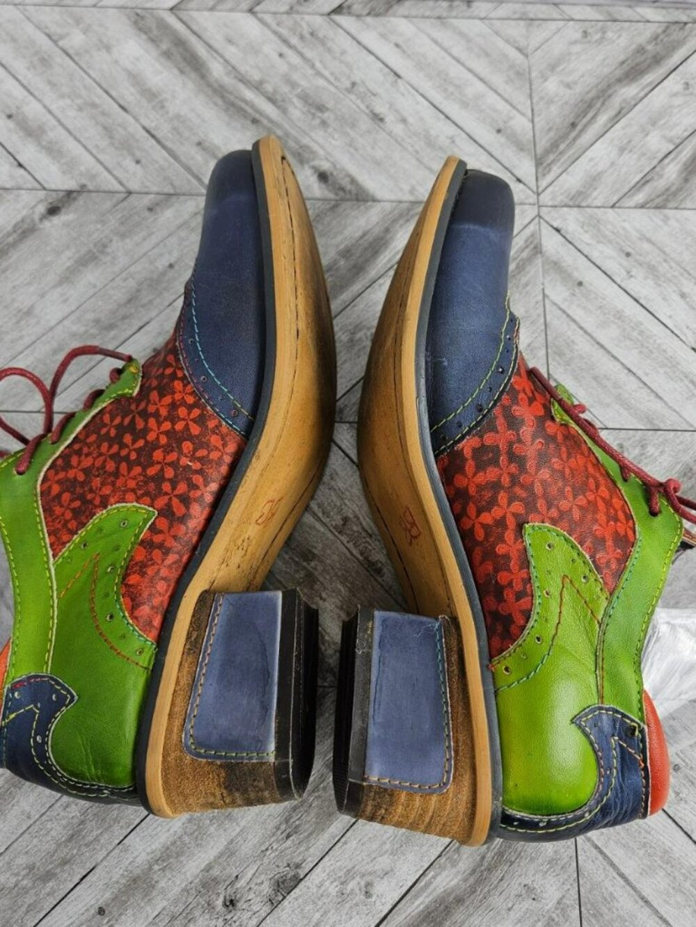 Socofy Colorful Floral Leather Oxford Shoes Womens 39 US 8.5 Block Heel Artsy - Picture 6 of 15